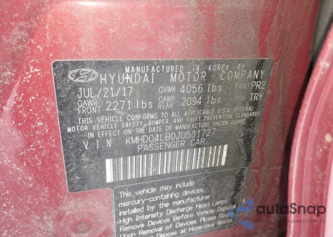 2018 Hyundai Elantra Sport from USA, damaged, VIN KMHD04LB0JU531727